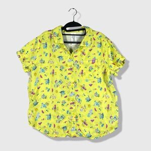 Disney Toy Story Button Shirt Women L Yellow Summer Pixar Woody Buzz Lightyear
